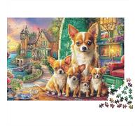 Puzzles 1000 pièces Yoga des Chihuahuas Adultes, Chihuahuas, Famille, Port, Coucher de Soleil, Premium épais Robuste Haute qualité Vibrant Stimulant Difficile Anti-Stress 38x26cm