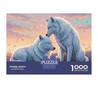 Puzzles 1000 Two White Wolves in Pastel Landscape Puzzles pour Adultes : Amusants Et Humoristiques ! Chaque Pièce Est Unique - Soirée Jeux Et Divertissement en Famille 38x26cm/1000pcs