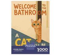 Puzzles 1000 Welcome Bathroom Cat Art Puzzles pour Adultes : Amusants Et Humoristiques ! Chaque Pièce Est Unique - Soirée Jeux Et Divertissement en Famille 38x26cm/1000pcs