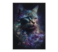 Puzzles 1000pcs(38x26cm) pour Adolescents Galactic Cat with Flowers -3 Puzzles pour Adultes Jouets Anti-Stress Décoration Intérieure Cadeaux Anti-Stress 1000pcs(38x26cm)