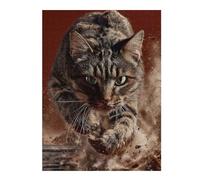 Puzzles 1000pcs(52x38cm) pour Adolescents Focused Tabby Cat Leaping Forward Puzzles pour Adultes Jeu Manuel Course De Vitesse pour Les Mains Aidez Votre Cerveau À S'exercer 1000pcs(52x38cm)