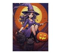 Puzzles 1000pcs(52x38cm) pour Adolescents Halloween Witch with Cats Puzzles pour Adultes Jouets Anti-Stress Décoration Intérieure Cadeaux Anti-Stress 1000pcs(52x38cm)