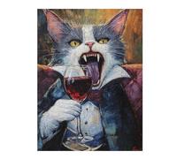 Puzzles 1000pcs(52x38cm) pour Adultes Dracula Cat with Wine Glass Puzzle Casse-tête Jeu De Rapidité Et De Détente Cadeaux Anti-Stress 1000pcs(52x38cm)
