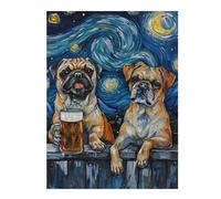 Puzzles 1000pcs(52x38cm) pour Adultes Starry Night Pugs with Beer Puzzle Casse-tête Jeu De Rapidité Et De Détente Cadeaux Anti-Stress 1000pcs(52x38cm)