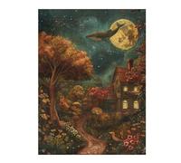 Puzzles 1000pcs(52x38cm) pour Adultes Whimsical Moonlit Cottage Scene Puzzles pour Adultes Jeu De Réflexion Cadeau d'anniversaire pour Les Amis Et La Famille 1000pcs(52x38cm)