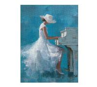 Puzzles 1000pcs(52x38cm) pour Adultes White Dress Piano Player Art Print -2 Jeu De Puzzle Familial Cadeaux pour Femmes pour Anniversaire, Noël 1000pcs(52x38cm)