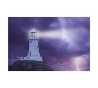 Puzzles 1000pcs(75x50cm) pour Adolescents Lighthouse Storm Lightning Purple Sky Puzzles pour Adultes Jeu Manuel Course De Vitesse pour Les Mains Aidez Votre Cerveau À S'exercer 1000pcs(75x50cm)