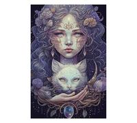 Puzzles 1000pcs(75x50cm) pour Adultes Fantasy Artwork Mystical Woman with Cat Jeu De Puzzle Familial Cadeaux pour Femmes pour Anniversaire, Noël 1000pcs(75x50cm)
