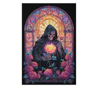 Puzzles 1000pcs(75x50cm) pour Adultes Gothic Reaper with Rose Stained Glass Artwork Puzzle Adulte Jeux De Société en Famille Course De Vitesse Manuelle pour Les Jeux 1000pcs(75x50cm)
