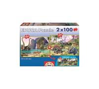 Educa - Puzzles Junior. Dino World. 2 Puzzles Enfant Panoramiques 100 pièces. +8 Ans (15620)