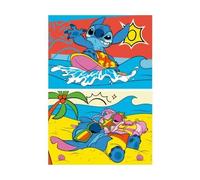 Puzzles 2 x 48 Pieces pour Stitch et Angel à la Plage - Personnages Dessin Anime - Set Puzzle Enfant avec Carte