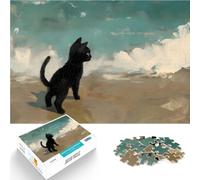 Puzzles 2000 pièces pour Adolescents Chat Noir au Bord de la mer Apprentissage éducatif Convient pour la décoration de Bureau 70x100cm