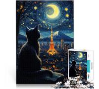 Puzzles 2000 pièces pour Adolescents Chat rêvant de la Nuit étoilée de Tokyo Jouets de Jeu Cadeau pour Les Anniversaires 70x100cm