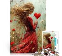 Puzzles 2000 pièces pour Adolescents Femme Tenant Un cœur dans Un Champ Jouets de Jeu est idéal comme Cadeau pour Toute la Famille 70x100cm