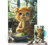 Puzzles 2000 pièces pour Adolescents Un Tigre Mignon Mange des Nouilles Jeu Stimulant avec Affiche et Feuille de Questions correspondantes 70x100cm