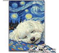 Puzzles 2000 pièces pour Adultes Bichon frisé Ciel Nocturne Jeu Familial Anti-Stress Défi Difficile Convient aux Couples 70x100cm