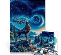 Puzzles 2000 pièces pour Adultes Cerf Mystique sous Un Ciel étoilé Jeu intellectuel Convient pour la décoration de Bureau 70x100cm