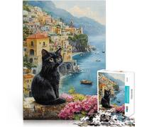 Puzzles 2000 pièces pour Adultes “Chat Noir au Bord de la mer” Fait de Papier，pour Les 14 Ans et Plus Défi Difficile Anti-Stress Don d'œuvres d'art。Taille：70x100cm/27.5x39.3pouce