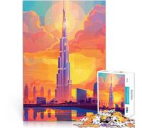 Puzzles 2000 pièces pour Adultes Coucher de Soleil sur la Ligne d'horizon de Dubaï Jouets éducatifs Super Cadeau 70x100cm