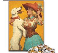 Puzzles 2000 pièces pour Adultes et Adolescents Chien Cow-Girl dans Les Fleurs Sauvages, défi d'intelligence cérébrale, Jouets addictifs, Cadeau Amusant pour Les 14 Ans et Plus, 70x100cm