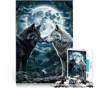 Puzzles 2000 pièces pour Adultes et Adolescents Deux Loups dans la forêt Lunaire Fait de Papier,pour Les 14 Ans et Plus Jeu de Quiz Idées Cadeaux。Taille:70x100cm/27.5x39.3pouce
