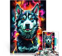 Puzzles 2000 pièces pour Adultes Husky de Sibérie aux Couleurs Fluo Fait de Papier,pour Les 14 Ans et Plus Améliorer la mémoire Idées Cadeaux。Taille:70x100cm/27.5x39.3pouce