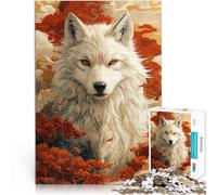 Puzzles 2000 pièces pour Adultes Loup Blanc aux Fleurs Rouges Fait de Papier,pour Les 14 Ans et Plus défi éducatif Idées Cadeaux。Taille:70x100cm/27.5x39.3pouce