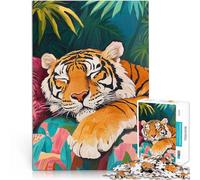 Puzzles 2000 pièces pour Adultes Tigre endormi dans la Jungle Fabriqué en Carton Convient aux Personnes âgées de 14 Ans et Plus Décoration d'intérieur Collection d'artistes, Beaux-Arts。