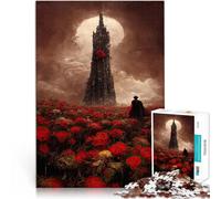 Puzzles 2000 pièces pour Adultes Tour Gothique et Champ de Roses Assemblage du modèle Renforcer l'amour Entre Les Couples 70x100cm