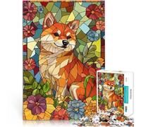 Puzzles 2000 pièces pour Adultes Vitrail Shiba Inu Entraînez Votre Cerveau et Vos Mains avec Affiche et Feuille de Questions correspondantes 70x100cm