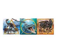 Puzzles 3 x 48 pieces : t rex et autres dinosaures feroces - jurassic world - enfant garcon - set puzzle supercolor + carte