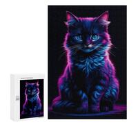 Puzzles 300 PCS Cat Neon Puzzles pour Adolescents Jeux Relaxants Défi Difficile Cadeaux Uniques d'anniversaire Et De Noël 300 PCS