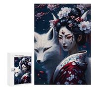 Puzzles 300 PCS Geisha Fox Cherry Japan Puzzles pour Adolescents Jeux Relaxants Défi Difficile Cadeaux Uniques d'anniversaire Et De Noël 300 PCS
