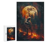 Puzzles 300 PCS pour Adolescents Astronaut Playing Guitar Jeu De Puzzle Casse-tête Anti-Stress Stimulant À Compléter 300 PCS