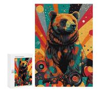Puzzles 300 PCS pour Adolescents Bear with Vinyl Records Retro Bear Print Jeu De Puzzle Casse-tête Anti-Stress Stimulant À Compléter 300 PCS
