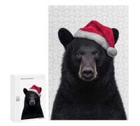 `Puzzles 300 PCS pour Adolescents Black Bear with Christmas Santa Hat Puzzles pour Adultes Jeux De Détente Découpe De Précision Offre Spéciale Cadeaux pour Toute La Famille 300 PCS