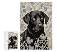 Puzzles 300 PCS pour Adolescents Black Labrador in Floral Pattern Puzzles pour Adultes - Jouets À Faire Soi-même, mais Aussi Un Défi Éducatif Amusant Et Humoristique 300 PCS