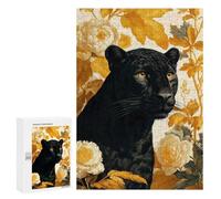 Puzzles 300 PCS pour Adolescents Black Panther with Floral Background Puzzle pour Adultes : Un Jeu Manuel Amusant Et Humoristique pour Un Anniversaire Ou Noël 300 PCS