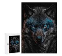Puzzles 300 PCS pour Adolescents Black Wolf Blue Eyes Puzzle pour Adultes Jouets Anti-Stress Modèle À Assembler Cadeau d'anniversaire, Cadeaux, 300 PCS