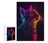 Puzzles 300 PCS pour Adolescents Cat Animal Neon Puzzles pour Adultes À Monter Soi-même - Jeux Éducatifs Et Amusants en Famille 300 PCS
