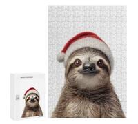 Puzzles 300 PCS pour Adolescents Christmas Sloth with Santa Hat Portrait Jeu De Puzzle Casse-tête Anti-Stress Stimulant À Compléter 300 PCS