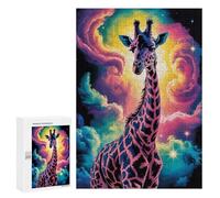 Puzzles 300 PCS pour Adolescents Colorful Giraffe in Cosmic Background Puzzles pour Adultes Jeu De Réflexion Cadeau d'anniversaire Difficile À Compléter 300 PCS
