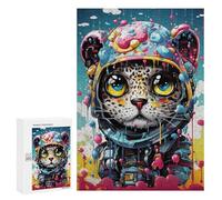 Puzzles 300 PCS pour Adolescents Colorful Leopard Astronaut Artwork Puzzles pour Adultes Améliore La Mémoire Défi Éducatif Réduction du Stress Cadeaux 300 PCS