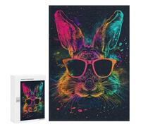 Puzzles 300 PCS pour Adolescents Colorful Rabbit Sunglasses Art Print Puzzles pour Adultes Améliore La Mémoire Interaction Parent-Enfant Jouet Jeu Intellectuel 300 PCS