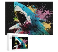 Puzzles 300 PCS pour Adolescents Colorful Shark Splash Artwork Puzzles pour Adultes Jeux Relaxants Difficulté Défi Éducatif Difficile 300 PCS