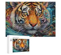 Puzzles 300 PCS pour Adolescents Colorful Tiger Portrait -2 Puzzles pour Adultes Jeux Relaxants Difficulté Défi Éducatif Difficile 300 PCS