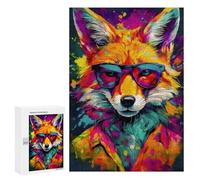 Puzzles 300 PCS pour Adolescents Cool Fox in Sunglasses Puzzles pour Adultes Décoration Murale Jouet Difficile, Difficile, Stimulant À Compléter 300 PCS