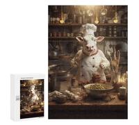 Puzzles 300 PCS pour Adolescents Cow Cooking Kitchen Funny Puzzles pour Adultes Jouets Anti-Stress Décoration Parfaite Cadeaux Anti-Stress 300 PCS