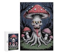 Puzzles 300 PCS pour Adolescents Creepy Mushroom Skull in Dark Forest Puzzle pour Adultes : Un Jeu Manuel Amusant Et Humoristique pour Un Anniversaire Ou Noël 300 PCS