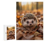 Puzzles 300 PCS pour Adolescents Cute Hedgehog in Autumn Leaves Jeu De Puzzle Casse-tête Anti-Stress Stimulant À Compléter 300 PCS